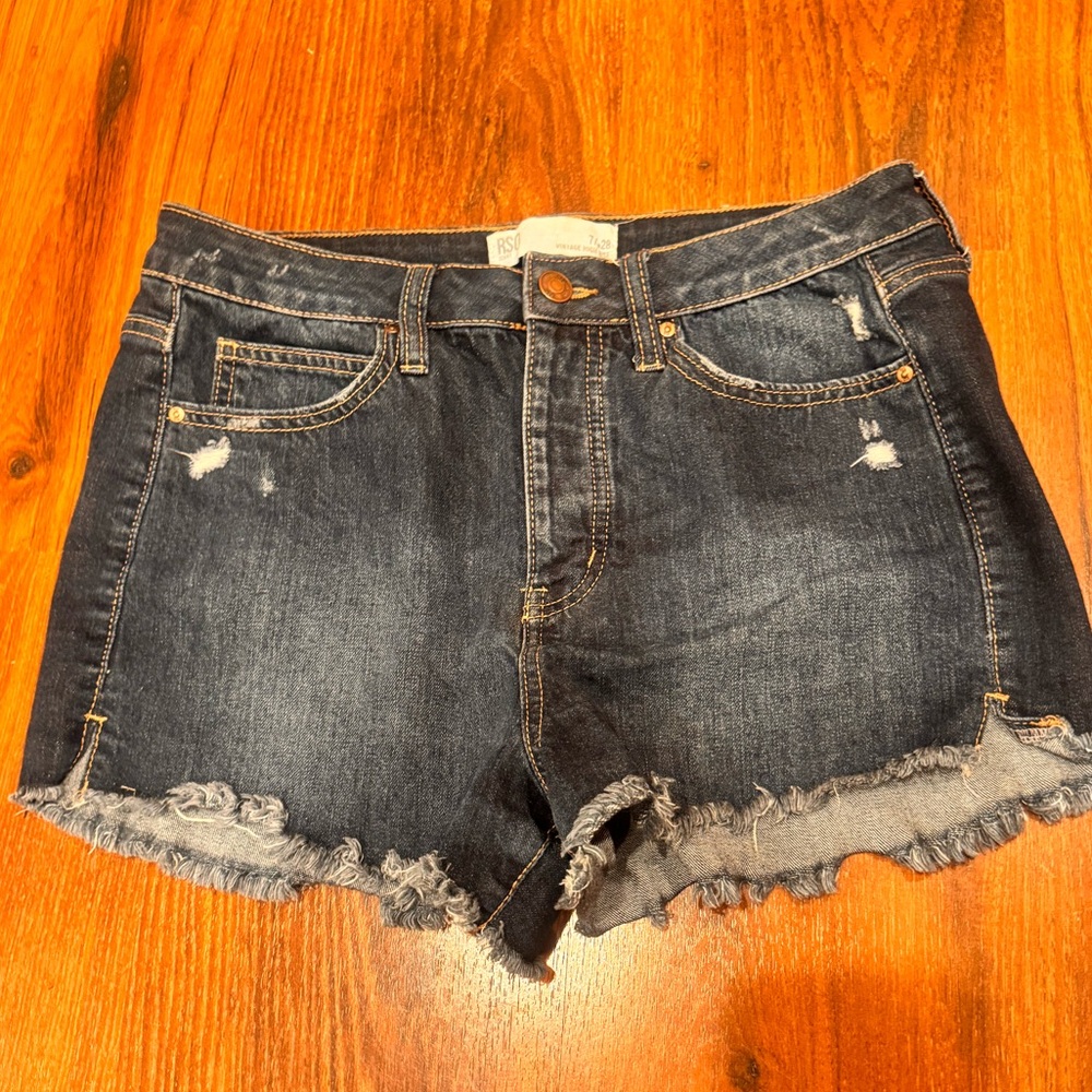 RSQ Dark Blue Frayed Jean Shorts, 7/28